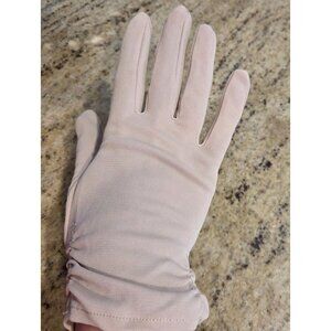 Vintage Womens Size XL Beige Nylon Stretch Formal Gloves Short Scrunch Ruched
